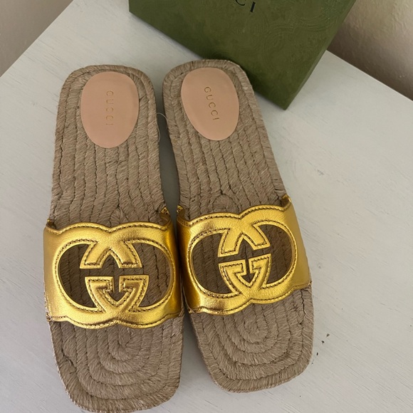NIB GUCCI Interlocking GG Cut Out Espadrille Sandals 725830 Sz 39.5G US 9.5 $660 - Picture 3 of 12